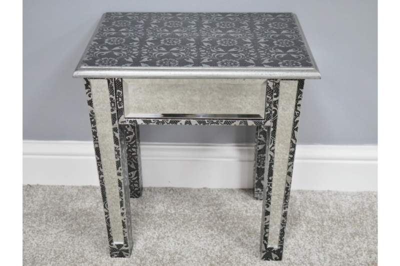 Chic Embossed Metal Mirrored Side Table Copperwood Home