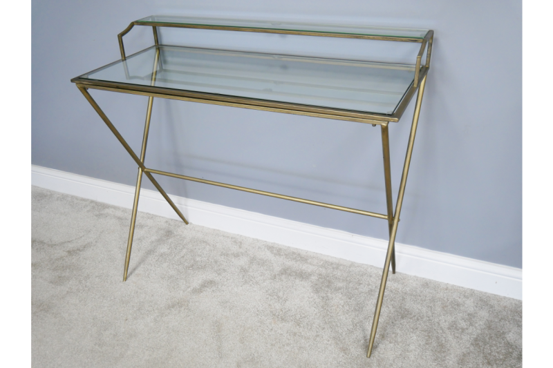 Vintage Glass Topped Desk (Antique Gold) Copperwood Home