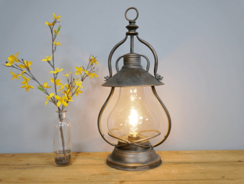 Grey metal battery powered lantern